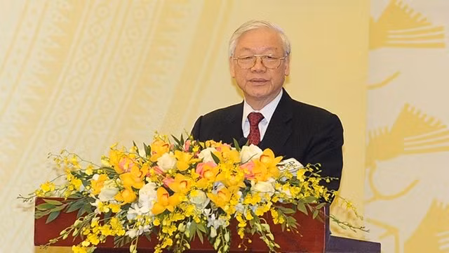 阮富仲总书记发表讲话。陈海 摄