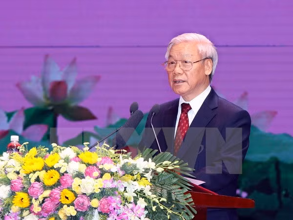 阮富仲总书记在仪式上发表演讲（图：越通社）