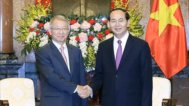陈大光主席会见韩国大法院院长梁承泰。（图片来源：VOV）