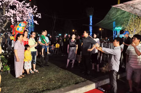 Người dân , du khách thích thú chụp ảnh kỷ niệm bên Hoa anh đào.