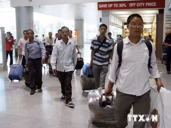 附图：在外就业的越南劳工回国（图片来源：越通社）