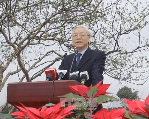 阮富仲总书记在启动仪式上致辞（图：越通社）