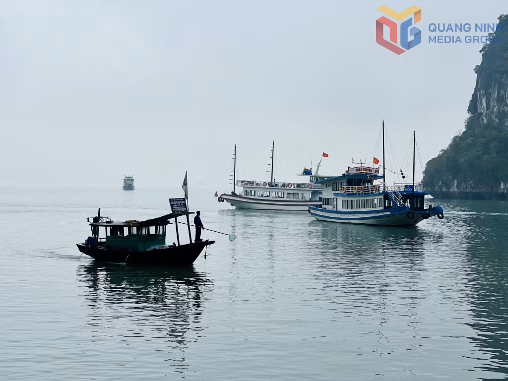 水面垃圾打捞船连续进行工作，不让垃圾在水面上漂浮。
