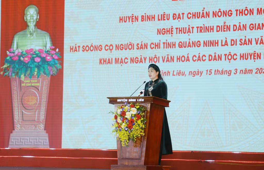平辽县委书记阮氏雪幸在仪式上发表讲话。