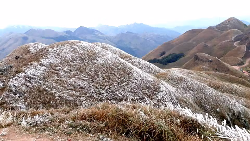 在平辽县，冰雪也覆盖了草山。
