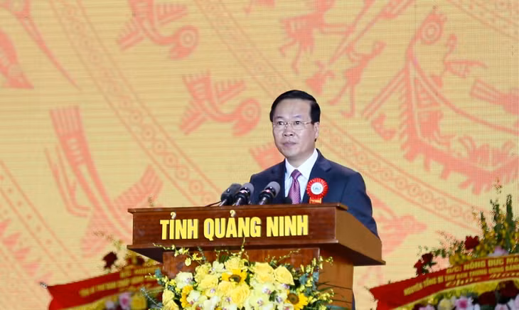 越共中央政治局委员、国家主席武文赏发表讲话。