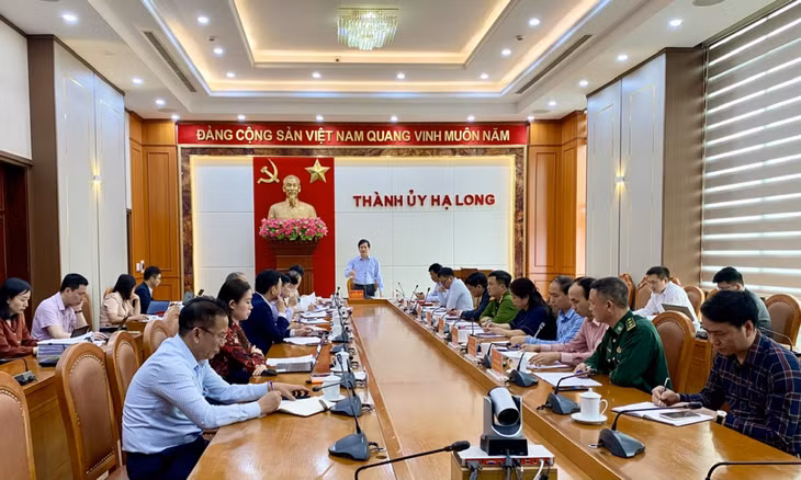 下龙市领导就处理下龙湾上垃圾召开工作会议。