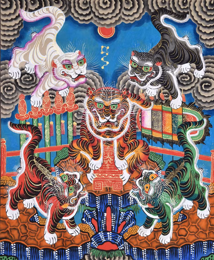 《五虎》画作。 Tác phẩm: Ngũ Hổ.