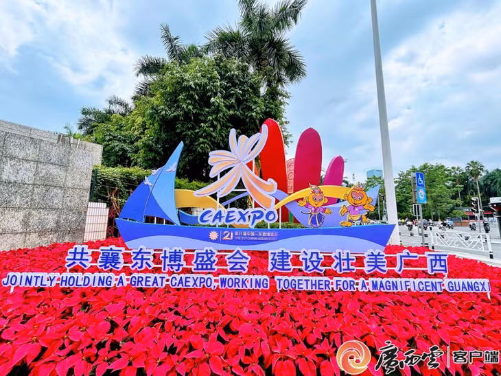 南湖公园附近路段的花坛小品装饰。 Trang trí bồn hoa trên con đường gần Công viên Nam Hồ.