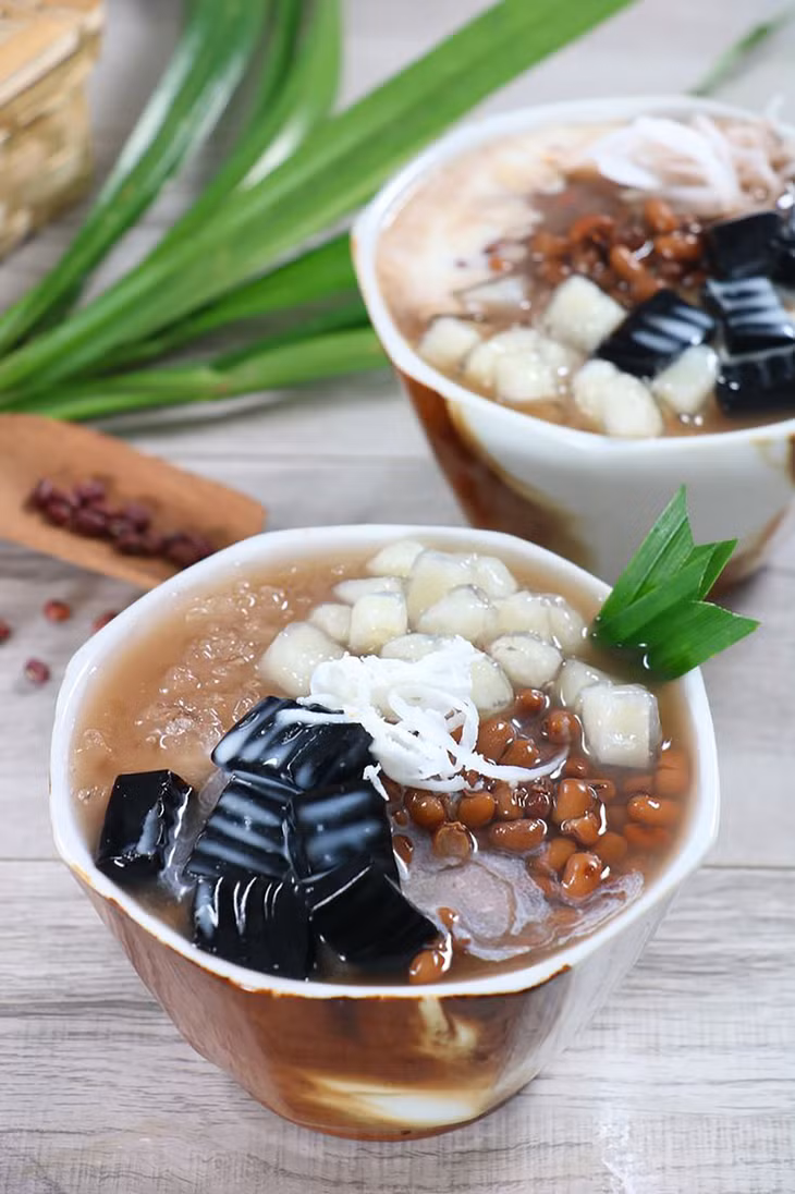 红豆茶烧仙草 Chè thạch đen đậu đỏ trân châu