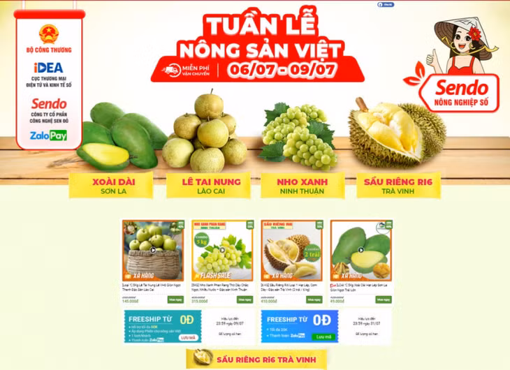 “Tuần lễ Nông sản Việt” tháng 7 chính thức được khai trương từ đầu tháng 7 do sàn thương mại điện tử Sendo (TMĐT) phối hợp với Cục Thương mai điện tử và Kinh tế số (TMĐT&amp;KTS - Bộ Công Thương) triển khai.