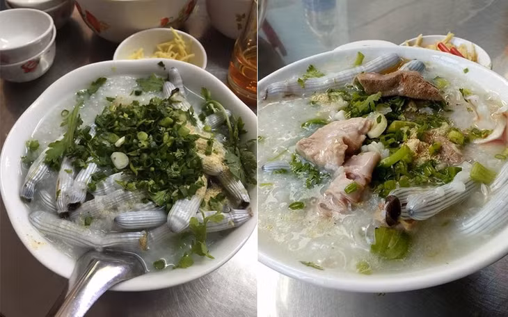 沙虫粥。 Cháo sá sùng bổ dưỡng.
