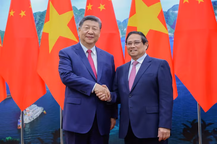 中共中央总书记、国家主席习近平与越南政府总理范明政。 Thủ tướng Phạm Minh Chính và Tổng Bí thư, Chủ tịch nước Trung Quốc Tập Cận Bình.